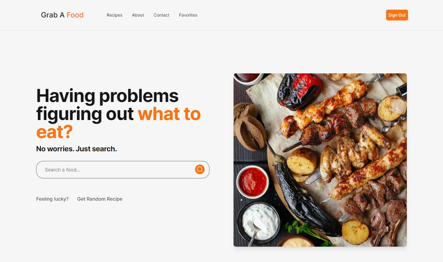 Screenshot of homepage of grab-a-food